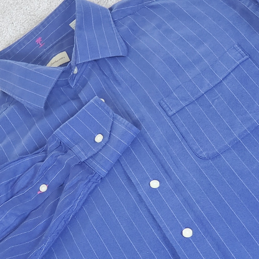 Tommy Bahama Button Down Shirt Men's 16.5 32-33 Blue Pinstripe Long Sleeve